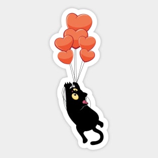 Black cat fly on hearts Sticker